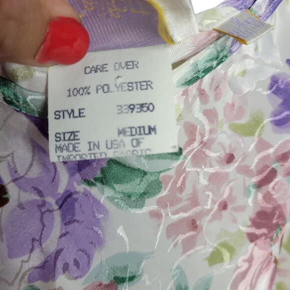 Vintage California Dynasty Satin Floral Scoop Neck Round Hem Cami Women Sz M - Picture 4 of 7